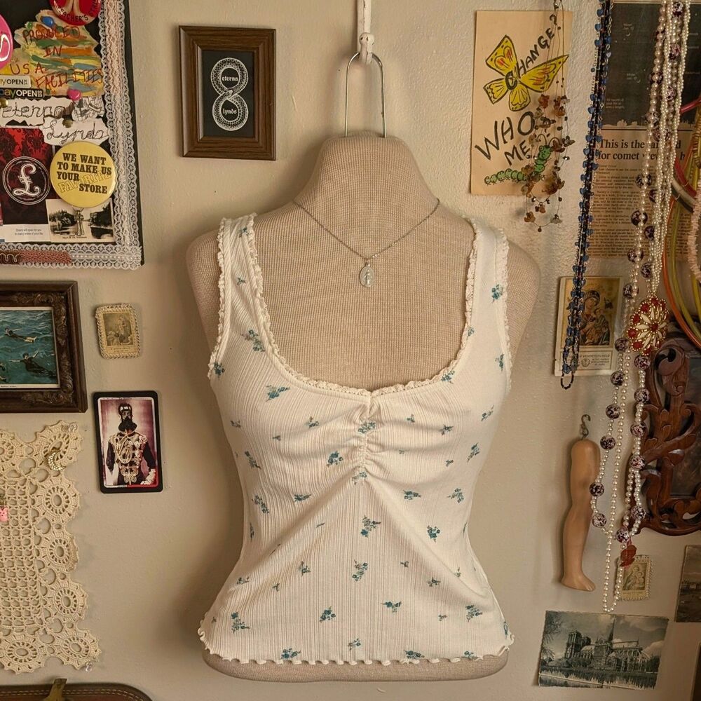 Floral Lace Cami Tank Top Women's Small White